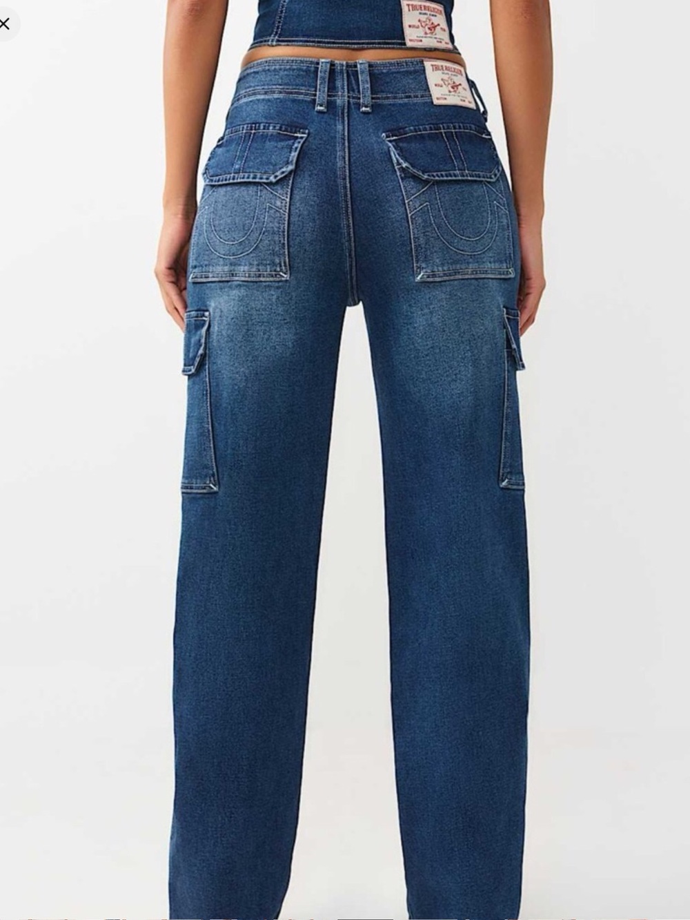 True Religion Women's Dark Blue Relaxed Cargo Jeans Size 29 - Picture 2 of 12